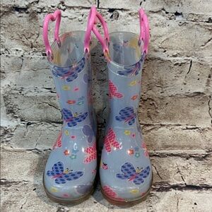 Toddler Butterfly Rain Boots with Pink Handles and Light Up Heels